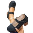 thumbnail image 5 of Domuza Womens Perforated Mary Jane Block Heel Shoes, Adjustable Hook-and-Loop Strap Closed Toe Breathable Casual Comfortable Walking Footwear Black 10（EU-43）, 5 of 6
