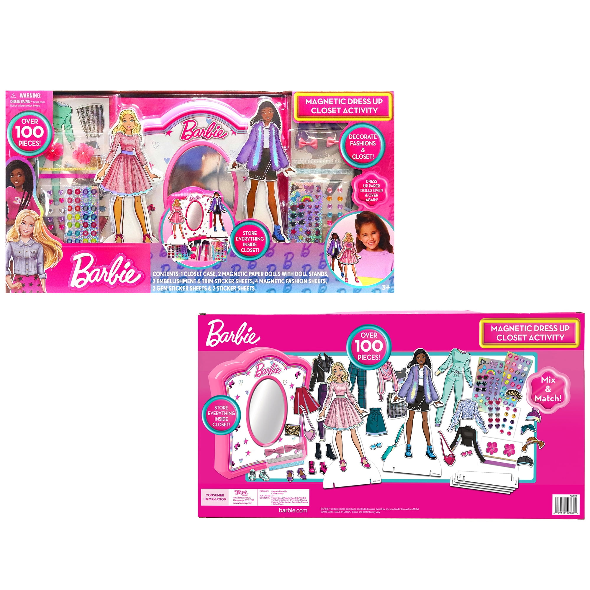 Barbie: Magnetic Dress Up Closet Activity - Fashion Design Playset, Mix & Match Accessories, Decorate & Display, Pink Closet Storage Case, Kids 3+