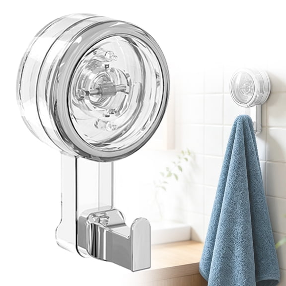 Vacuum Suction Cup Hooks, Heavy Duty Reusable Shower Hooks for Bathroom & Kitchen, No-Drilling Towel Hooks with Rotation Lock, Waterproof Hooks for Tile and Smooth Surfaces, 1PCS
