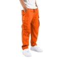 thumbnail image 2 of Angala Big Boys Cargo Pants Relaxed Fit With Pockets Fall Casual Boys Baggy Trousers Size 7-8 Years Orange, 2 of 5