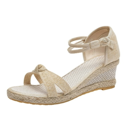 

PEASKJP Women s Sandals Womens Shoe Flat Braided & Rhinestone Comfortable Slingback Sandal (Beige 9)
