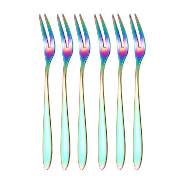 LEFU Fourchettes à Fruits en Acier Inoxydable Ensemble de 6, Mini Pic Alimentaire pour Gâteau Dessert Sushi Collation, Bâtonnets Apéritif Cocktail 13cm, Pic Résistant à la Rouille (Multicolore)