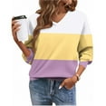thumbnail image 6 of Atogsazn Womens V Neck Sweatshirt Casual Striped Long Sleeve Pullover Sweatshirts Fall Tops Clothes Outfit 01-Yellow M Fashion, 6 of 6