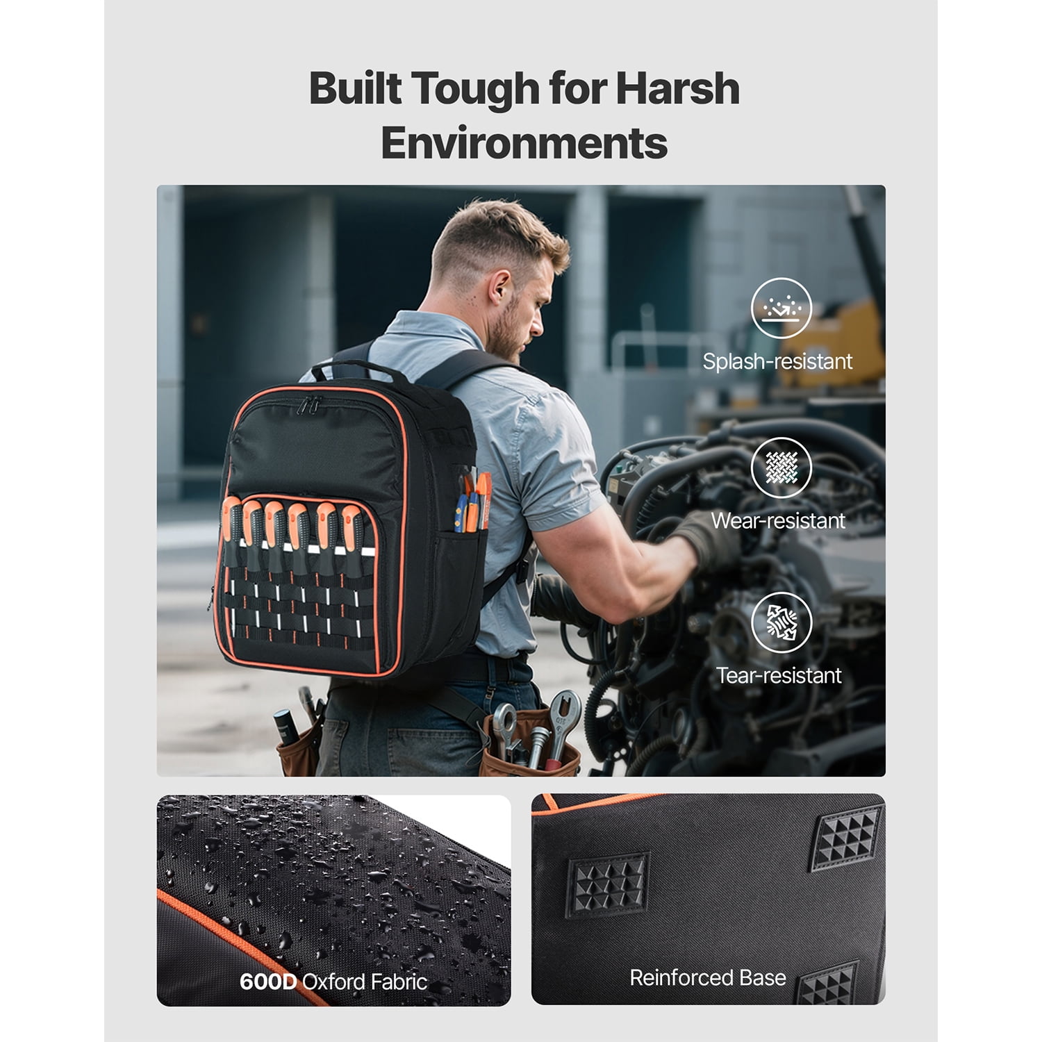 KFFKFF Tool Backpack with 49 Pockets, Durable Storage Organizer for Tools, Work Bag with Laptop Slot and Reinforced Base, Ideal for Electricians and Repair Technicians