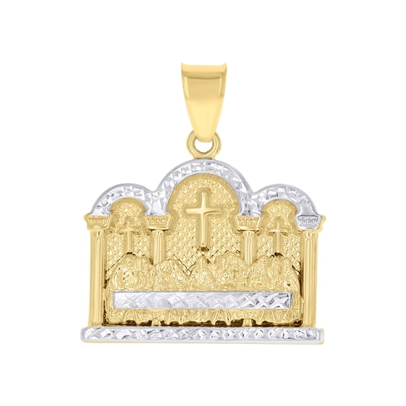 10K Gold Two-Tone Diamond-Cut Mens Last Supper Religious Charm Pendant