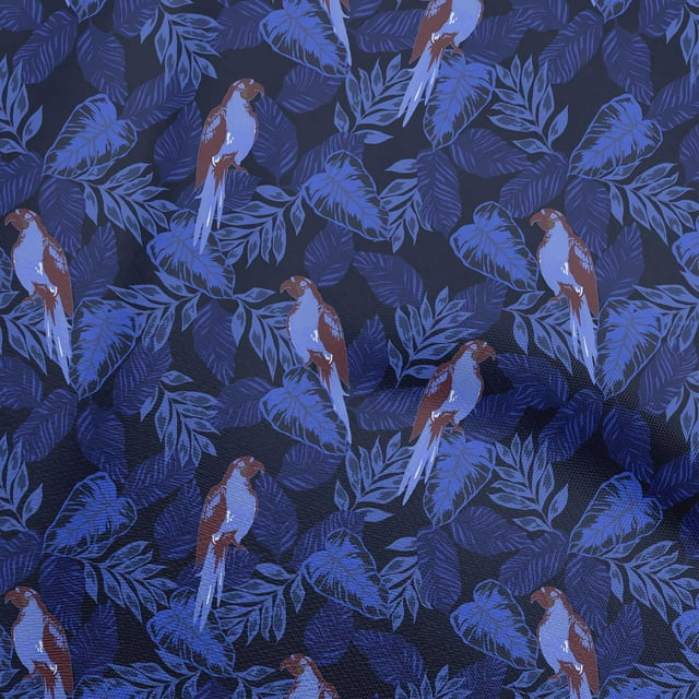 oneOone Silk Tabby Navy Blue Fabric Tropical & Bird Sewing Material Print Fabric By The Yard 42 Inch Wide