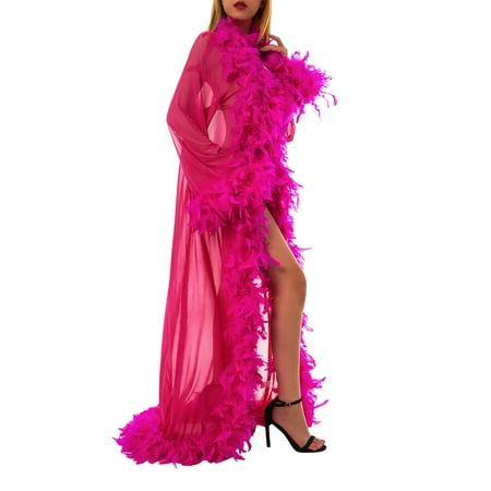 

XBTCLXEBCO Women Mesh Pajamas See Through Velvet Solid Color Long Sleeve Home Sleeping Coat Sheer Nightgown