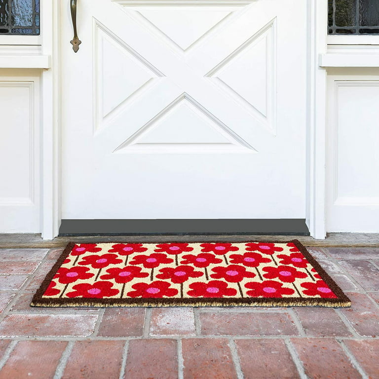 Natural Coir Floral Spring Door Mat for Front Door Entry, Outdoor