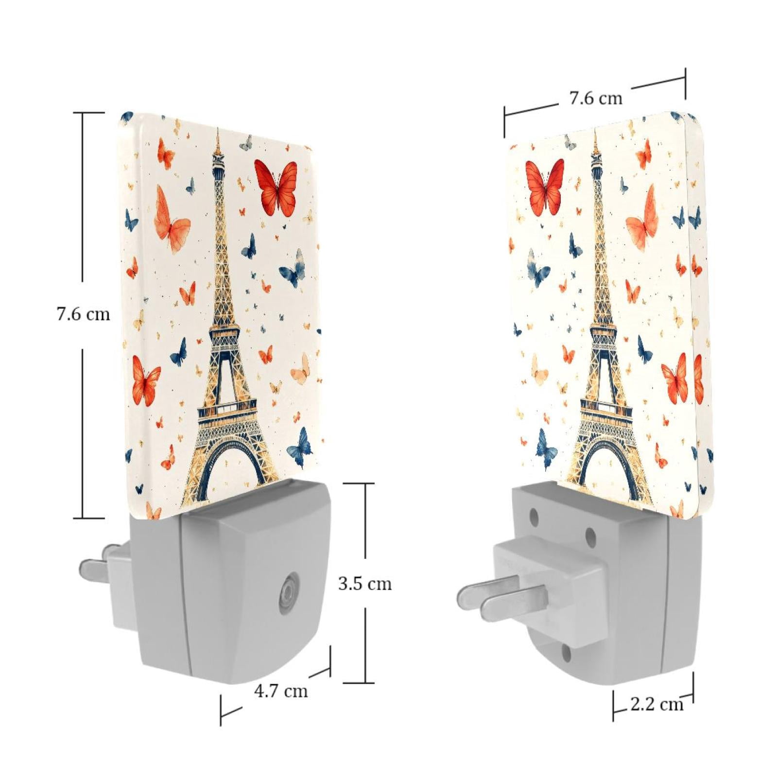 PhooArto Eiffel Towers Butterfly Plug in LED Night Light Auto Sensor Dusk to Dawn Decorative Night for Bedroom, Bathroom, Kitchen, Hallway, Stairs, Baby's Room, Energy Saving