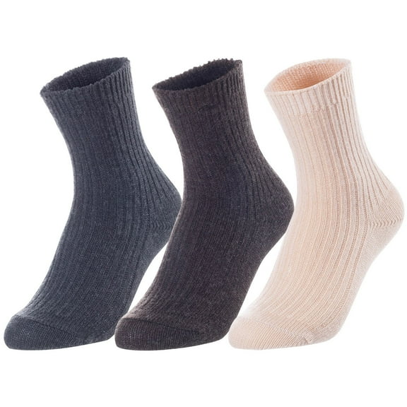 Lovely Annie Unisex Children's 3 Pairs Thick & Warm, Comfy Wool Crew Socks. Perfect as Winter Snow Sock and All Seasons LK08 Size 9Y-11Y (Dark Grey, Coffee, Beige)