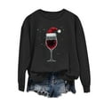 thumbnail image 2 of Christmas Sweatshirts for Women Solid Color Santa Printed Long Sleeve Crewneck Loose Shirts Black-6 M, 2 of 4