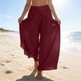thumbnail image 2 of WULMLEO Womens Linen Wide Leg Split Skirt Pants Boho Loose Palazzo with Elastic Waist Drawstring 2026 Beach Vacation Pants Wine XL, 2 of 4
