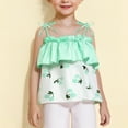 thumbnail image 2 of Zwiiyzr 2025 Girls Camisole Tops Heart Print Bow Tie Shoulder Spaghetti Strap Sleeveless Ruffle Hem Tank Tops for 1-5 Years Green, 2 of 9