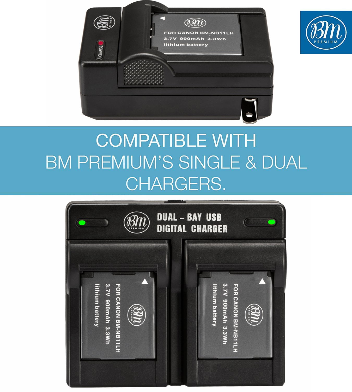 2-Pack NB-11LH Batteries & Dual Charger For Canon Elph & SX Series Cameras