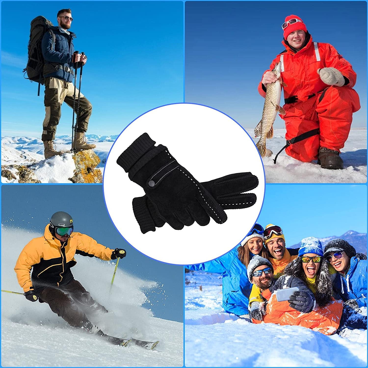 Men and Women Winter Fashion Finger Touch Screen Gloves Waterproof Gloves Outdoor Sports Plus Velvet Mountain Ski Gloves 