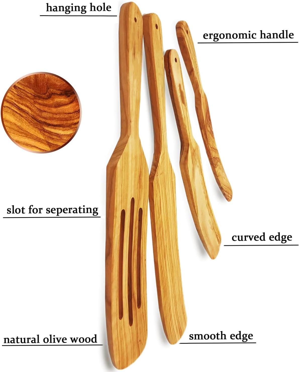 Mark. Olive Wood Durable Nonstick Natural Kitchen Utensil Sets, 4 pcs
