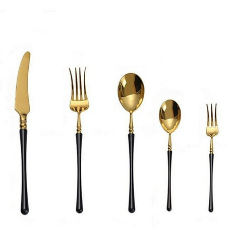 

Golden Cutlery 18/10 Stainless Steel Mirror Shiny Silverware Dinnerware Set Flatware Drop Shipping