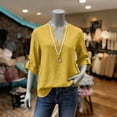 thumbnail image 6 of Vekome Womens Tops 3/4 Sleeve Plus Size Shirts V Neck Casual Tee Shirts Linen Solid Color Summer Pullover Tops Yellow XL, 6 of 8