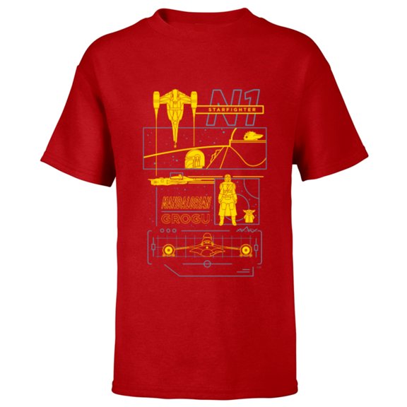 Star Wars The Mandalorian & Grogu N-1 Starfighter Schematic - Short Sleeve T-Shirt for Kids - Customized-Red
