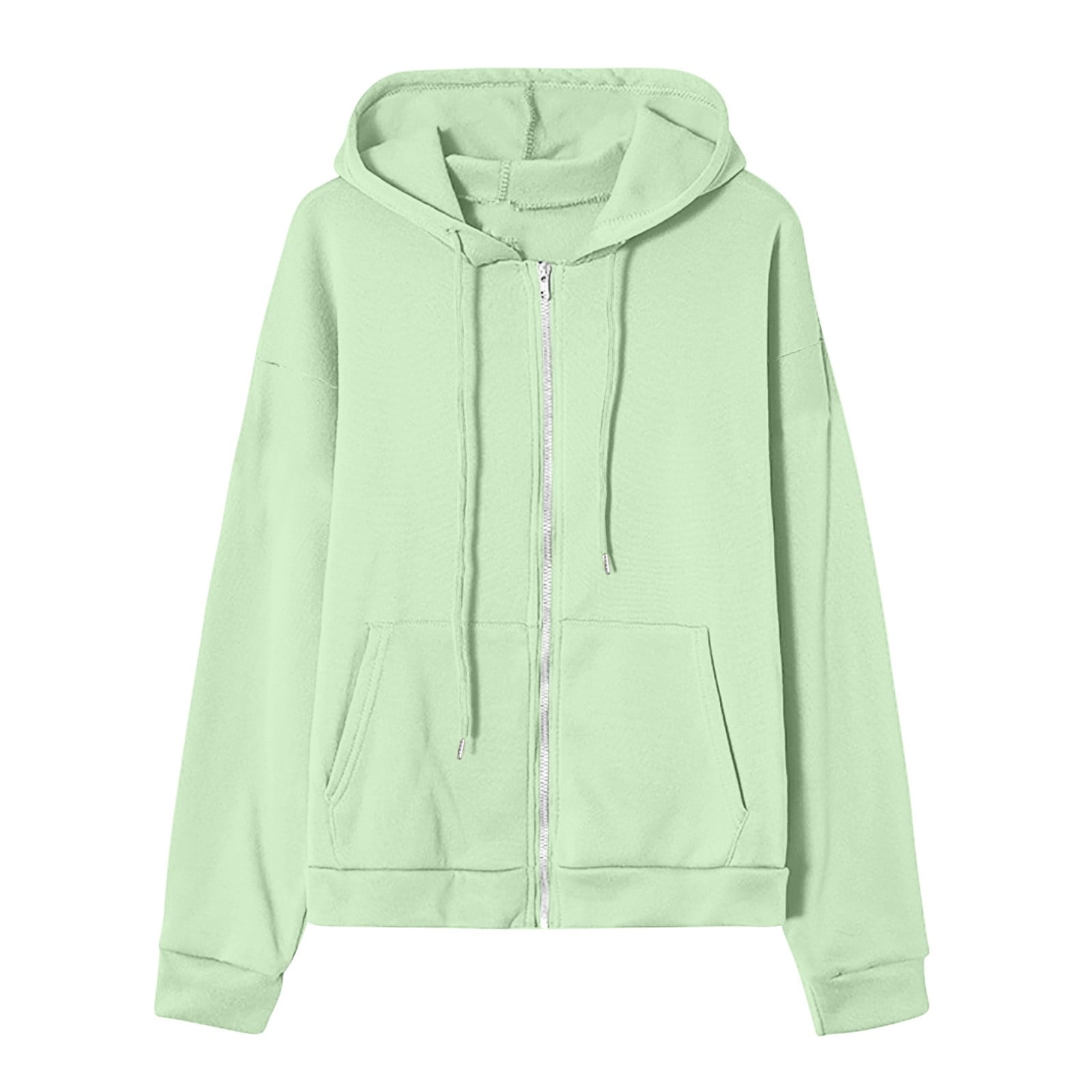 Fleece Lined Full Zip Up Jacket Womens Hoodie Sweatshirts with Pockets Loose Casual Drawstring Hooded Coat Outwear Large Mint Green Walmart