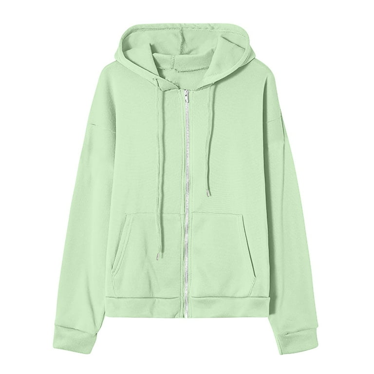 AKOEE Fleece Lined Full Zip Up Jacket Womens Hoodie Sweatshirts with Pockets Loose Casual Drawstring Hooded Coat Outwear Large Mint Green Women s