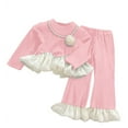 thumbnail image 4 of Krdevn Girls Autumn Outfits Long Sleeve Top with Ruffle Hem and Flared Pants Two Piece Includes Necklace,Size:5-6 Years, 4 of 4