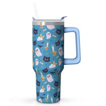 40oz Halloween Tumbler with Straw and Lid Ghost Bat Travel Coffee Tumbler Cup with Handle for Halloween Birthday Gifts