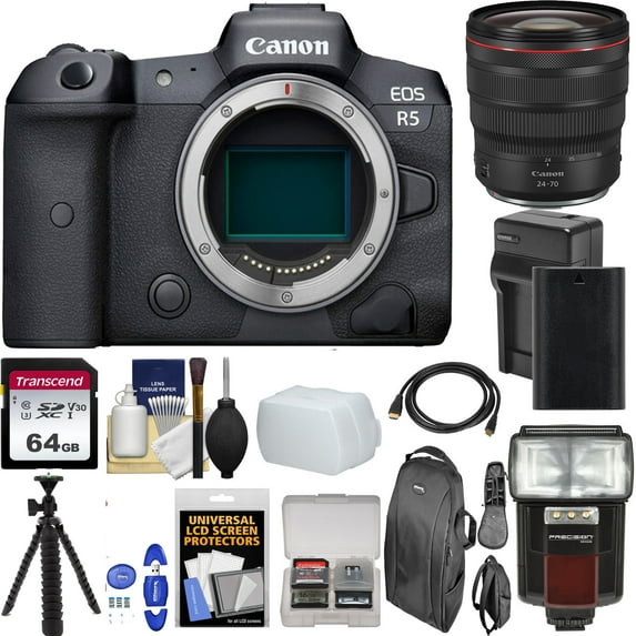 Canon EOS R5 Mirrorless Digital Camera with Canon RF 24:70mm f/2.8L IS USM with 64GB Additional Accessories Bundle