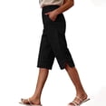 thumbnail image 3 of Women's Casual Summer Knee Length Pants Breathable Elastic Waist Loose Fit with Pockets by Yigetop Black L, 3 of 7