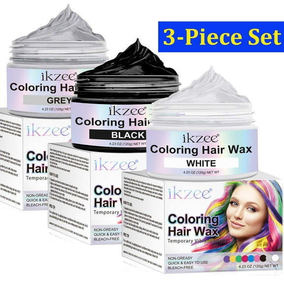 3-Piece Set ikzee Coloring Hair Wax (Gray Black White), Hair Styling Clay for Cosplay Party, for Women Men Kids