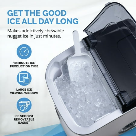 NewAir - 26 lbs. Countertop Nugget Ice Maker - Stainless Steel
