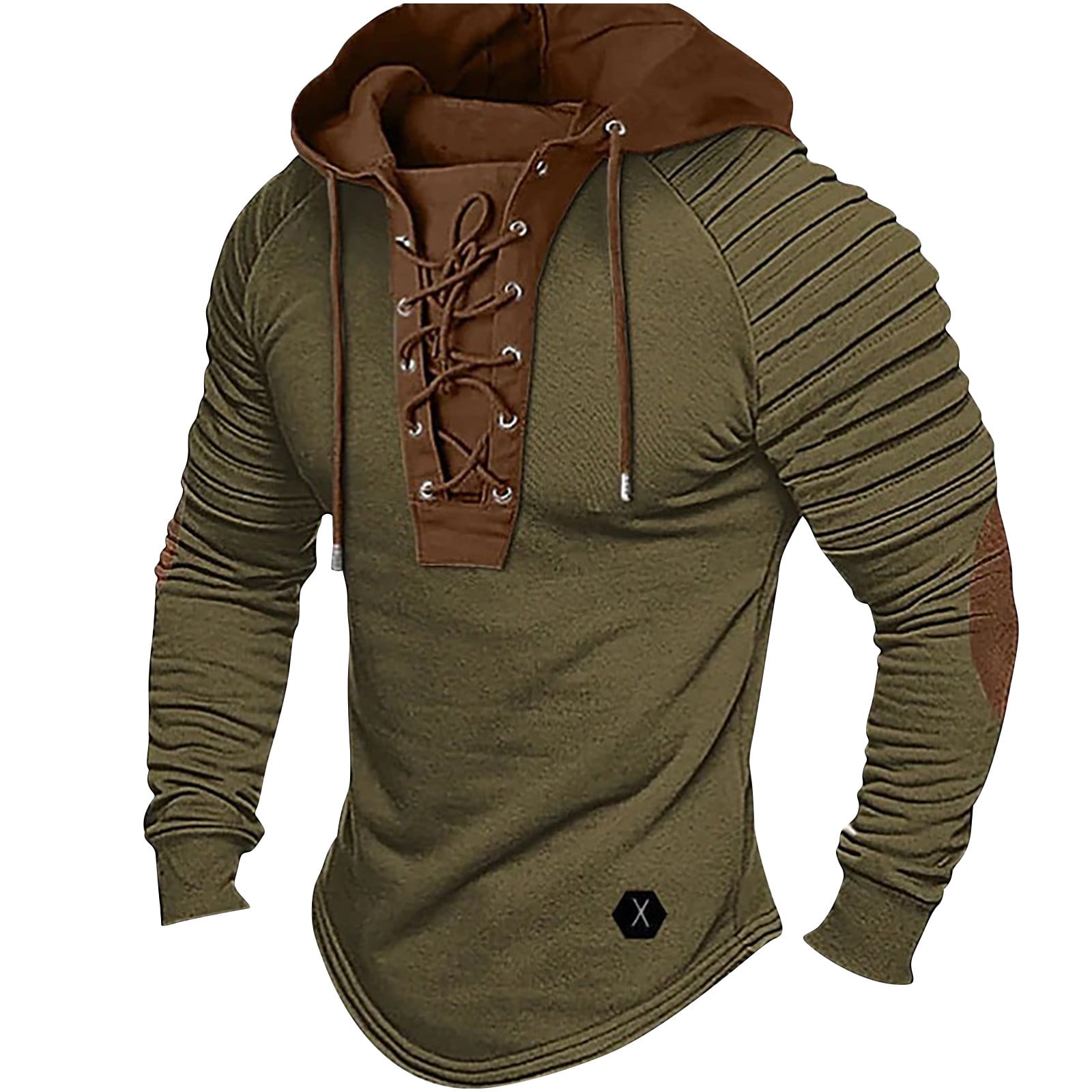 Pitauce Mens Gothic Hoodie Shirt Color Block Vintage Hooded