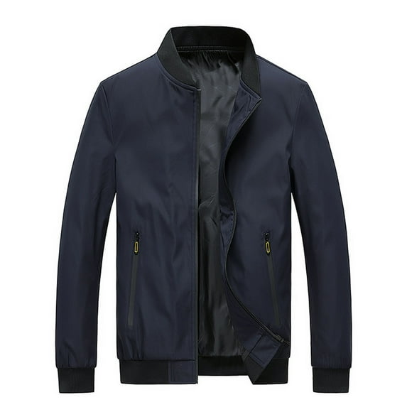 Fesfesfes Jacket for Men's Solid Long Sleeve Coat Zipper Pocket Stand Collar Hooded Jacket Sale Items