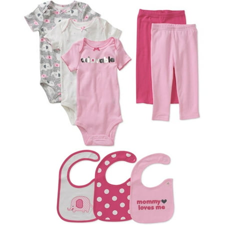 Child of Mine Carters Newborn Girls' 8pc Creeper, Pant and Bib Set