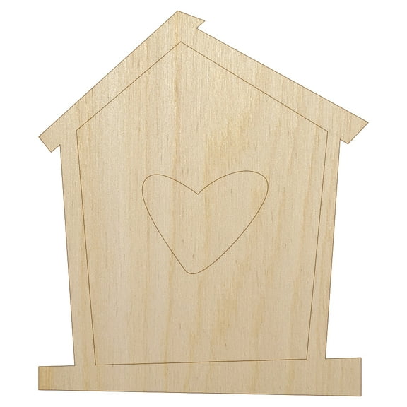 Birdhouse with Heart Wood Shape Unfinished Piece Cutout Craft DIY Projects - 4.70 Inch Size - 1/8 Inch Thick