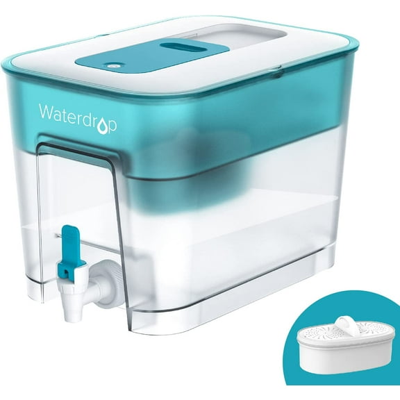 Waterdrop 200-Gallon Long-Life 20-Cup Water Filter Dispenser with 1 Filter, 5X Times Lifetime, Reduces Fluoride, Chlorine and More, BPA Free, Blue