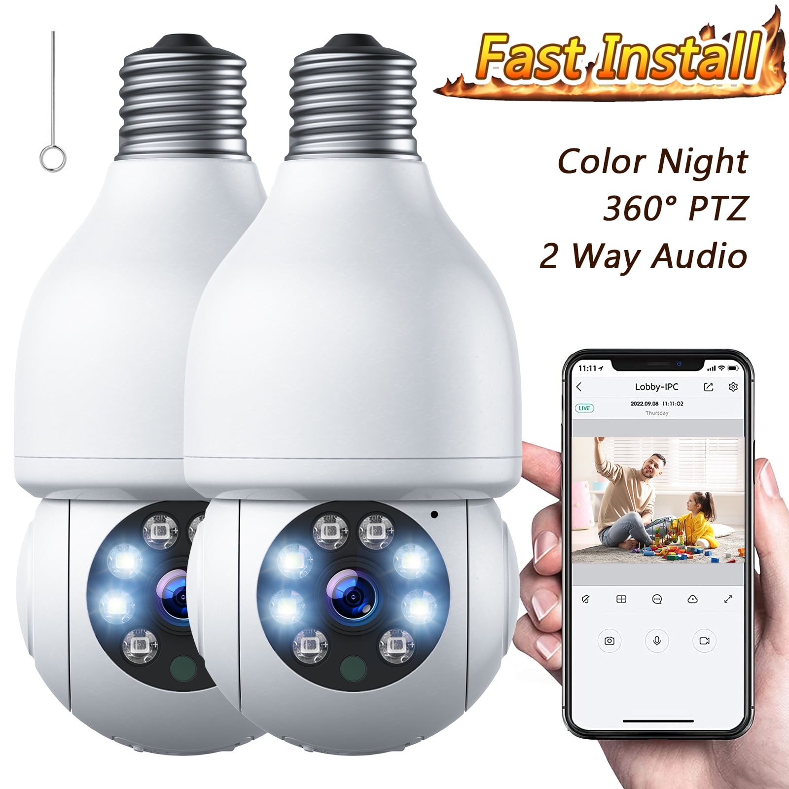Toguard 2 PACKS SC16 Light Bulb Security Camera Outdoor Wireless WiFi