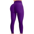 thumbnail image 2 of Women High Waisted Workout Yoga Pants Butt Lifting Scrunch Booty Leggings Tummy Control Anti Cellulite Textured Tights Purple M, 2 of 5