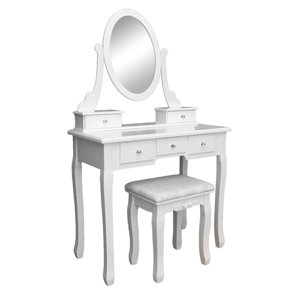 Nishano Dressing Table 1 Drawer Stool White Mirror Bedroom Makeup Desk Dresser