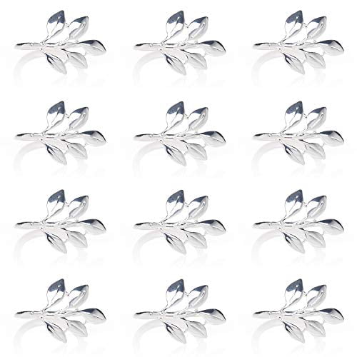 Hscc666 Napkin Rings Set Of 12 Silver Leaf Napkin Ring Holders For Christmas Party Holiday Dinner Decor Favor Walmart Com Walmart Com