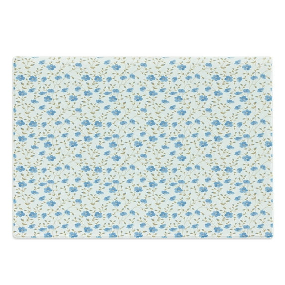 Flower Cutting Board, Field Flowers Ornate Sunshines Blooms Vacation Swirl Design, Decorative Tempered Glass Cutting and Serving Board, Large Size, Blue Reseda Green, by Ambesonne
