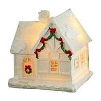 LED Illuminated Christmas Village & Castle Resin Ornament ,Desktop Holiday Decor with Lights, Miniature House Gift
