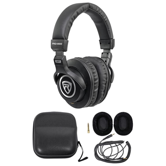 Rockville PRO-M50 Studio Monitoring Headphones, 40mm Neodymium Drivers, Detachable Coil Cable, Interchangeable Leather/Suede Ear Pads, Hard Case, Gold Plated 3.5mm/1/4 Adapter, for Recording & Mixing