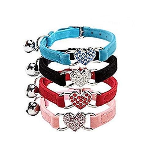 Miaocao Heart Bling Cat Collar with Safety Belt and Bell 8-11 Inches