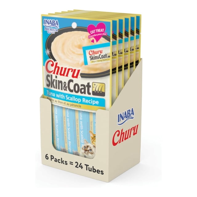 kit 6 sobres de Churu Skin&Coat Atún y Vieira Pack 4 tubos de 14g