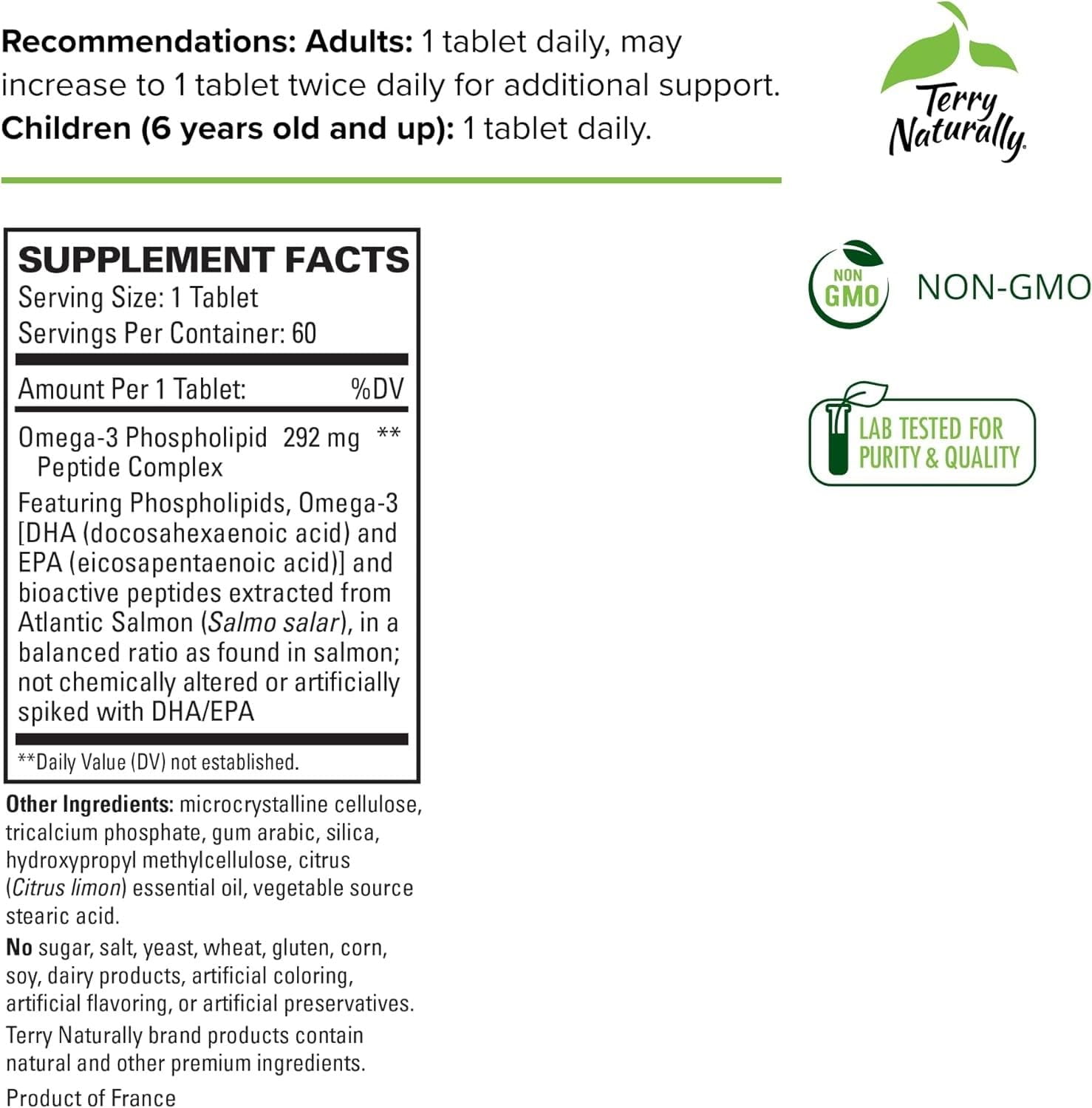 Terry Naturally Vectomega - Supplement with EPA & DHA - Omega-3 Tablets for Brain & Heart Health Support - Nutritional Supplement with Essential Fatty Acids & Peptides - 60 Tablets (Pack of 2)