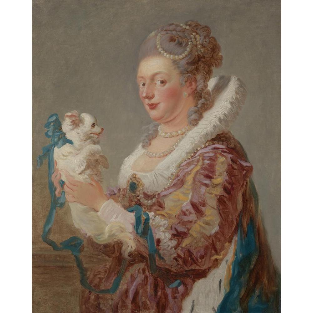 Jean-Honoré Fragonard 12x14 Black Modern Framed Museum Art Print Titled - A Woman with a Dog (ca. 1769)
