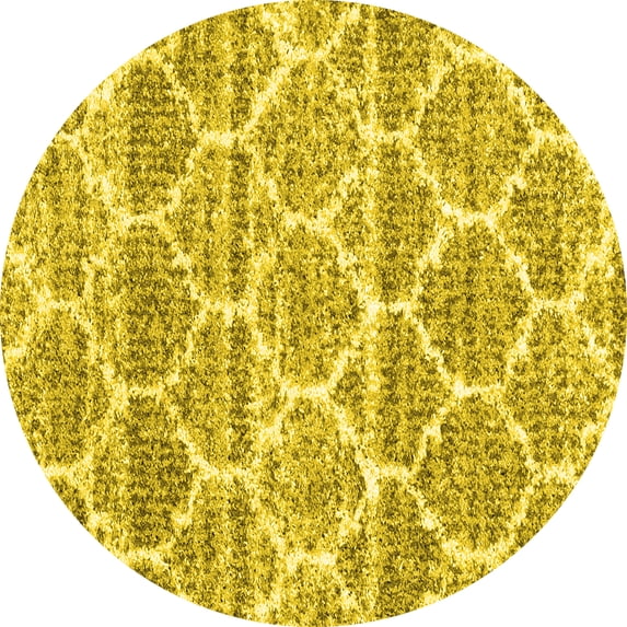 Ahgly Company Machine Washable Indoor Round Trellis Yellow Modern Area Rugs, 7' Round