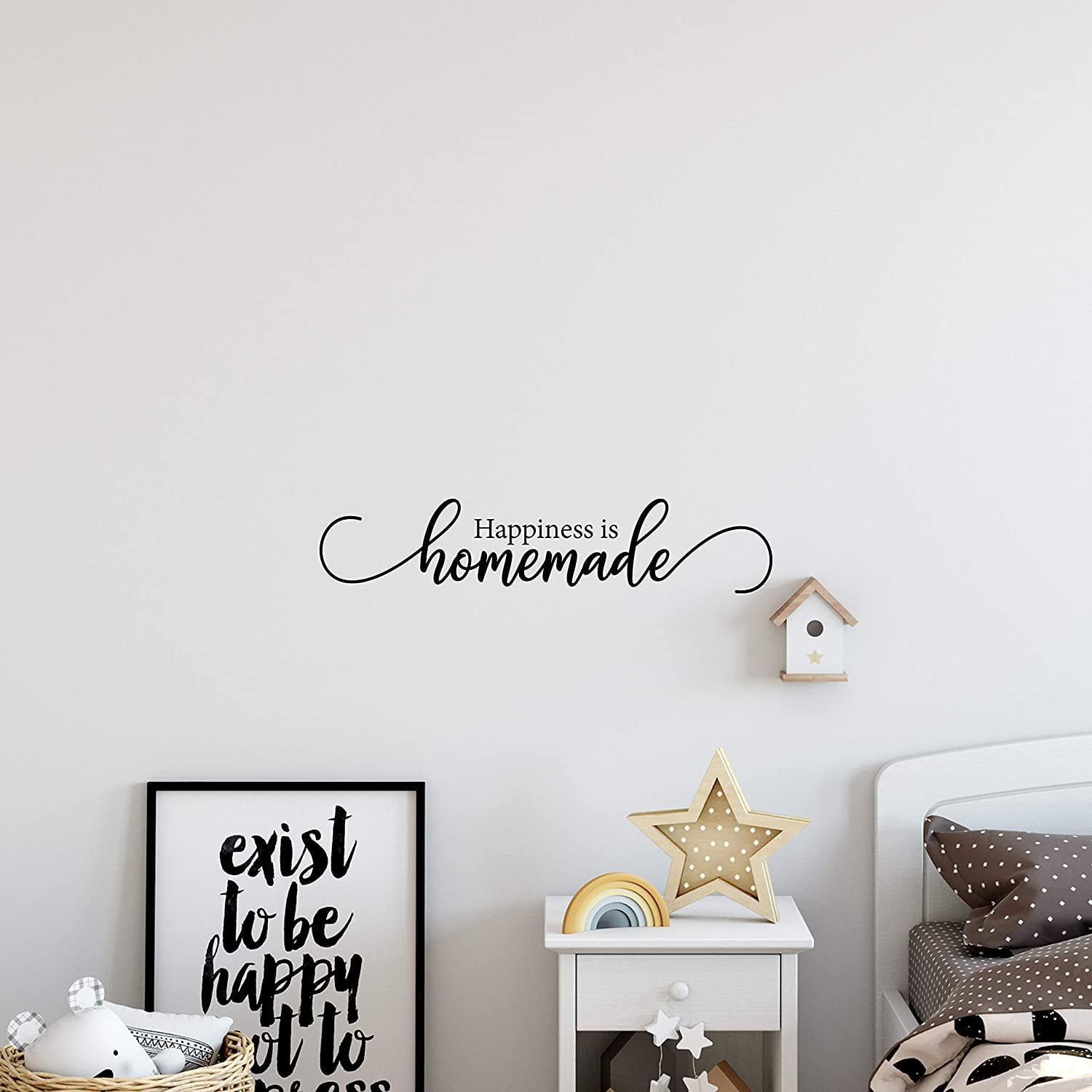 QTH Large Happiness is Homemade Wall Decals for Bedroom Family Decal Quote Word Sayings Sticker Sign Family Decor Removable Vinyl for Living Room Home 32x7 Inches