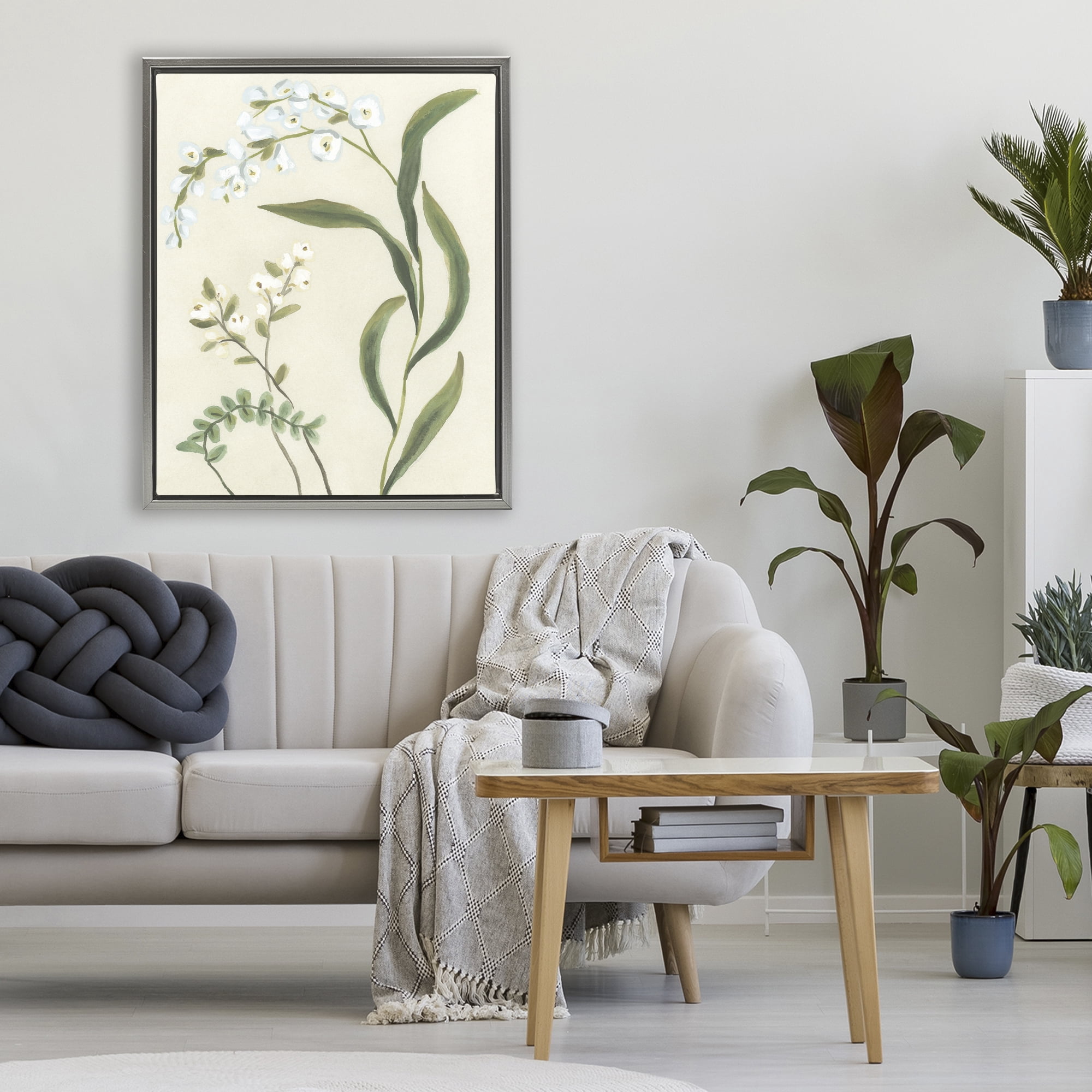 Stupell Industries Neutral Snowdrop Stems Gray Framed Floater Canvas Wall Art, design by June Erica Vess